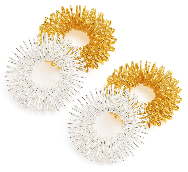 Vitalpoint Acupressure Finger Rings for Massage Golden(2pcs) and Silver (2pcs)